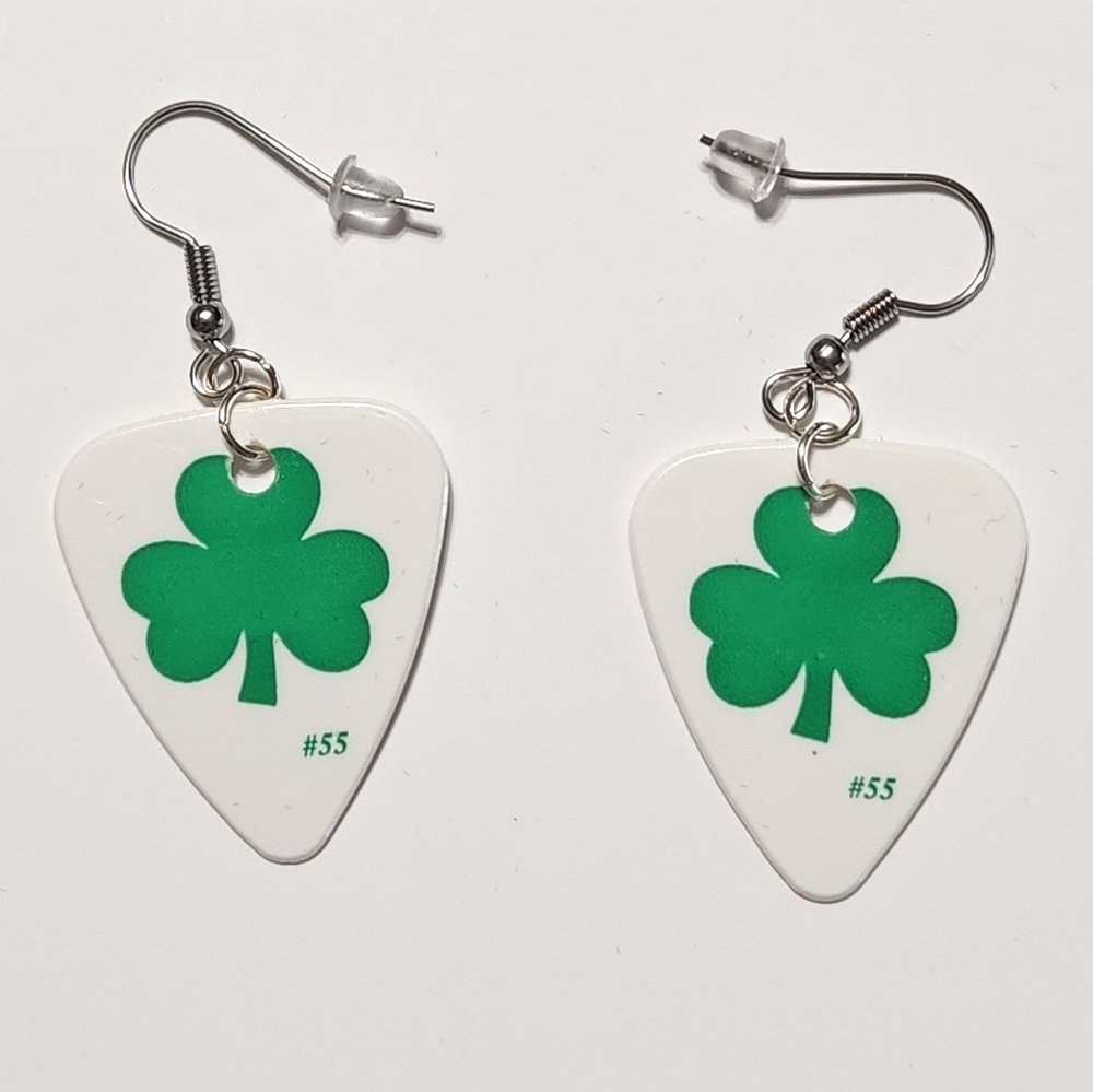 St Patricks Green Shamrock Guitar Pick Earrings Surgical Stainless Steel